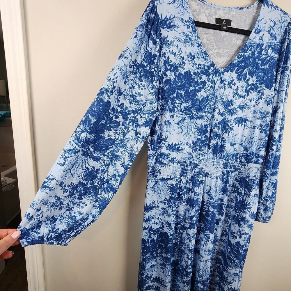 Jason Wu blue floral dress sz L women long sleeve stretchy - Picture 4 of 11